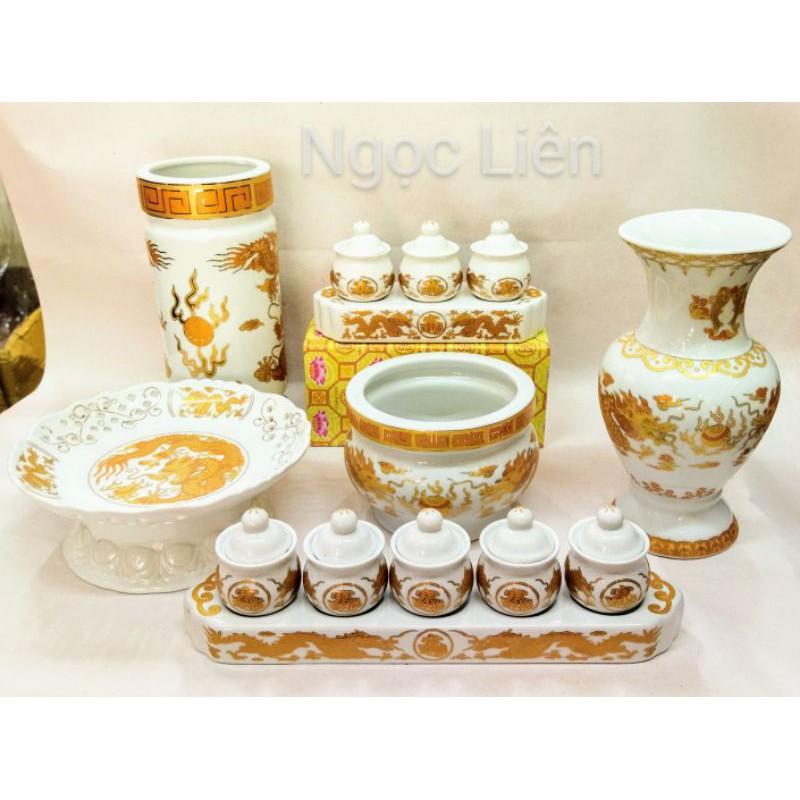 Set Bộ đồ thờ thần tài trắng rồng cho bàn thờ ngang 50cm