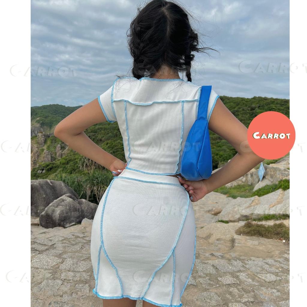Áo croptop và chân váy set đồ nữ đi chơi đi du lịch sang chảnh phong cách hàn quốc trendy carrotxinhdep chất co giãn -91
