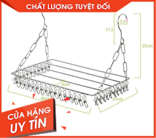 Giá phơi đồ ban công inox 36 kẹp HENRYSA chắc chắn, bền đẹp