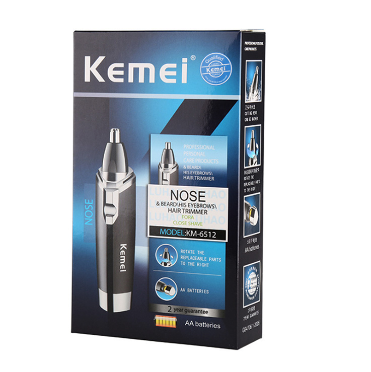 Máy tỉa lông mũi Kemei KM-6512 dùng pin AA tiện lợi động cơ quay mạnh mẽ dùng tỉa tóc mai ria mép - Hàng chính hãng