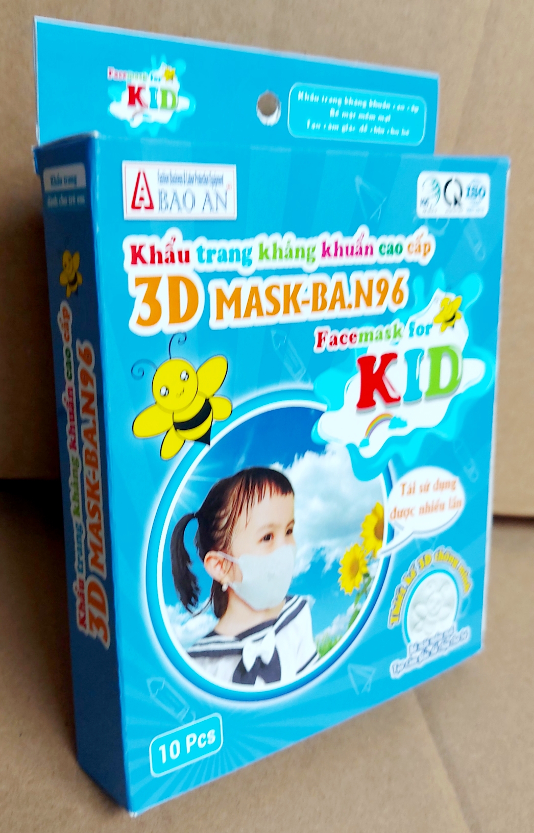 khẩu trang than hoạt tính trẻ em 3 lớp màu trắng 1 hộp 10 chiếc(KHÔNG VAN)