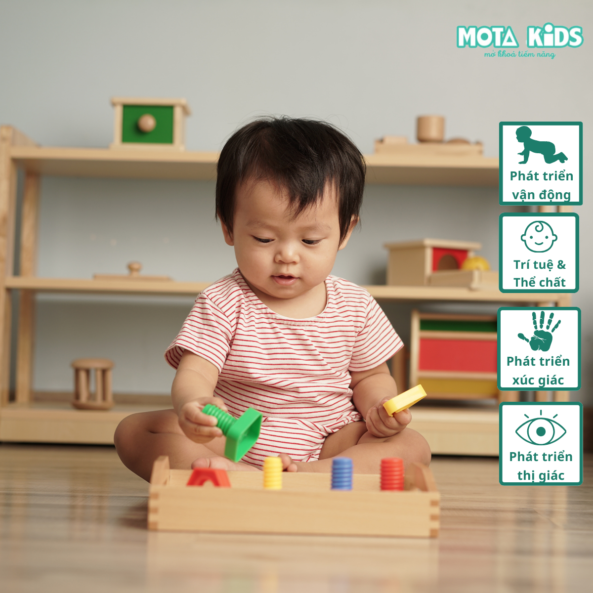 Bộ ốc vít nhựa và bu lông cho bé từ 12-15 tháng Montessori Mota - Hàng chính hãng