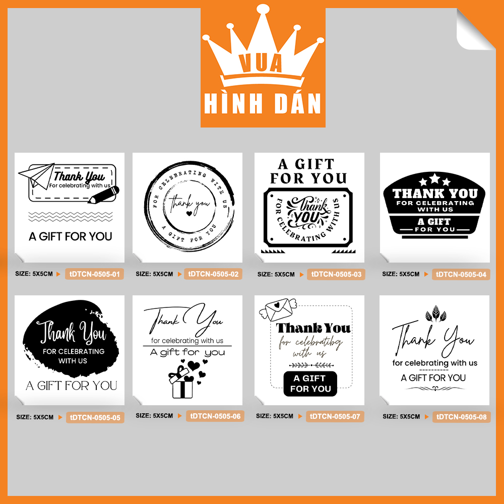 Set 50/100 Sticker THANK YOU FOR CELEBRATING WITH US A GIFT FOR YOU 5x5cm - tem dán đơn hàng, kiện hàng dành cho shop 1.076