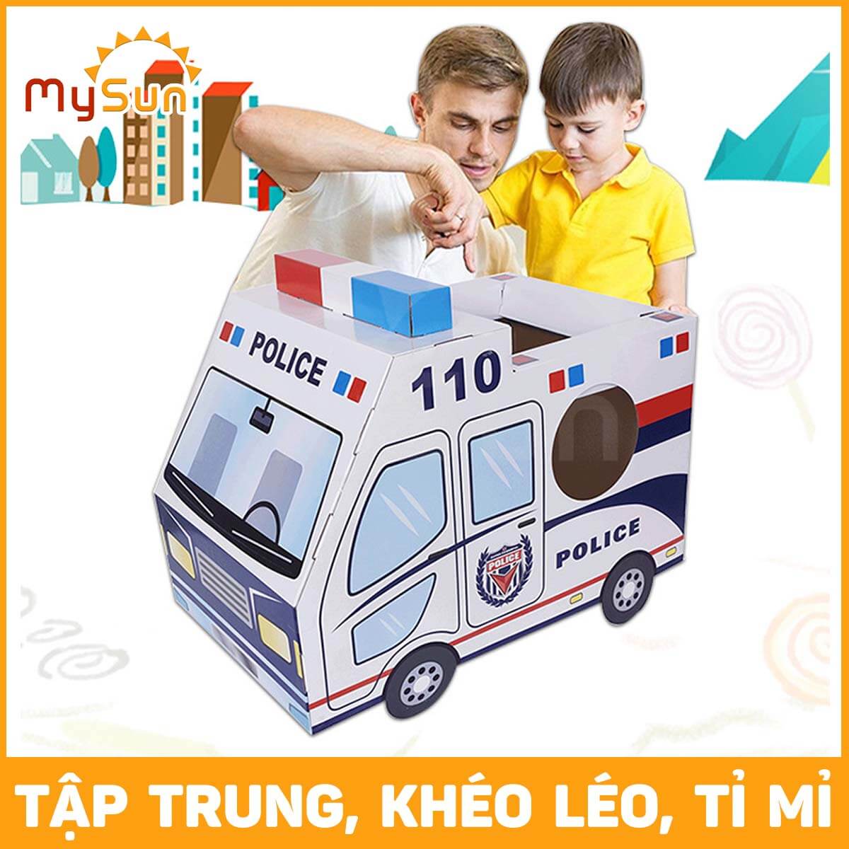 Đồ chơi hóa trang cho bé tự lắp ghép làm hộp mô hình xe ô tô bằng giấy bìa carton