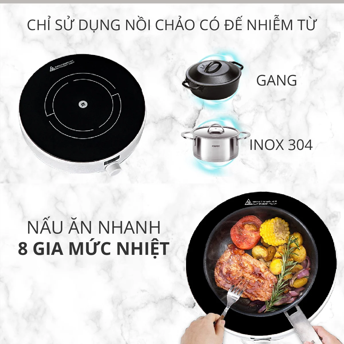 Nồi lẩu điện từ Mishio kèm nồi 5L - Hàng chính hãng