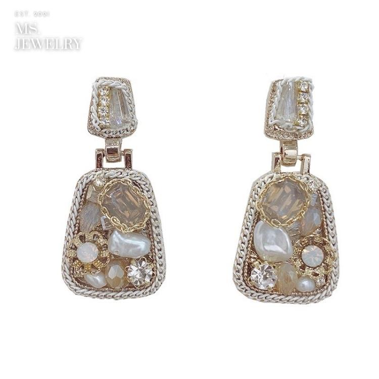 Khuyên Tai Bạc S925 Handmade Ms Jewelry Đá Phong Cách Vintage Quý Phái