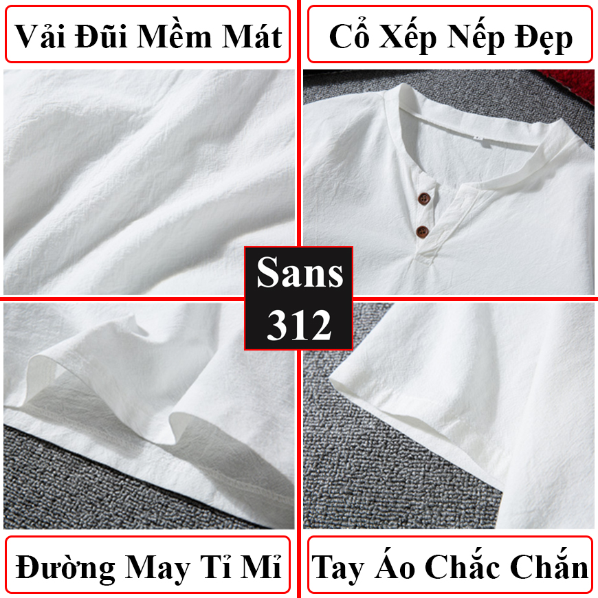 Áo thun nam đũi Sans312 chất cotton mát cộc tay cài nút cổ v trơn đẹp xịn mềm mịn big size 5XL 4XL 3XL 2XL XL L M