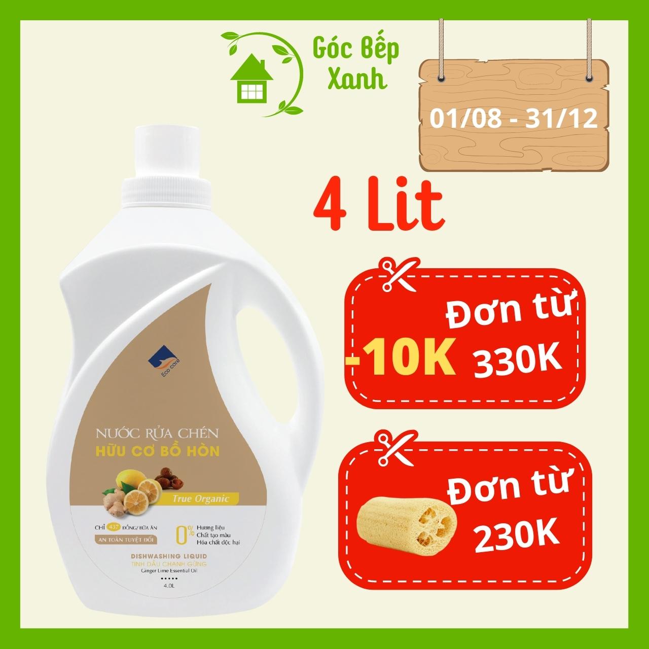 Nước rửa chén hữu cơ Bồ hòn Ecocare tinh dầu Chanh Gừng 4000ml