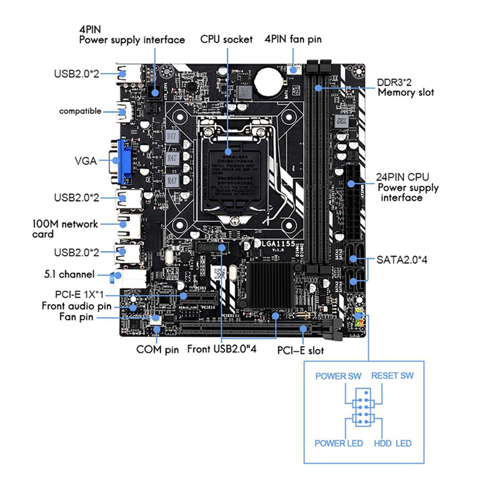 H61M Desktop Computer Motherboard VGA+ Support LGA 1155 Spare Parts