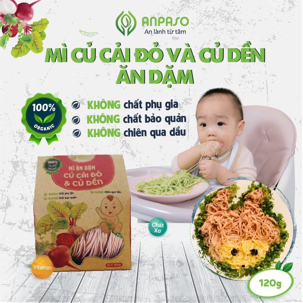 Mì Ăn Dặm Củ Cải Đỏ Và Củ Dền  Organic Anpaso 120g