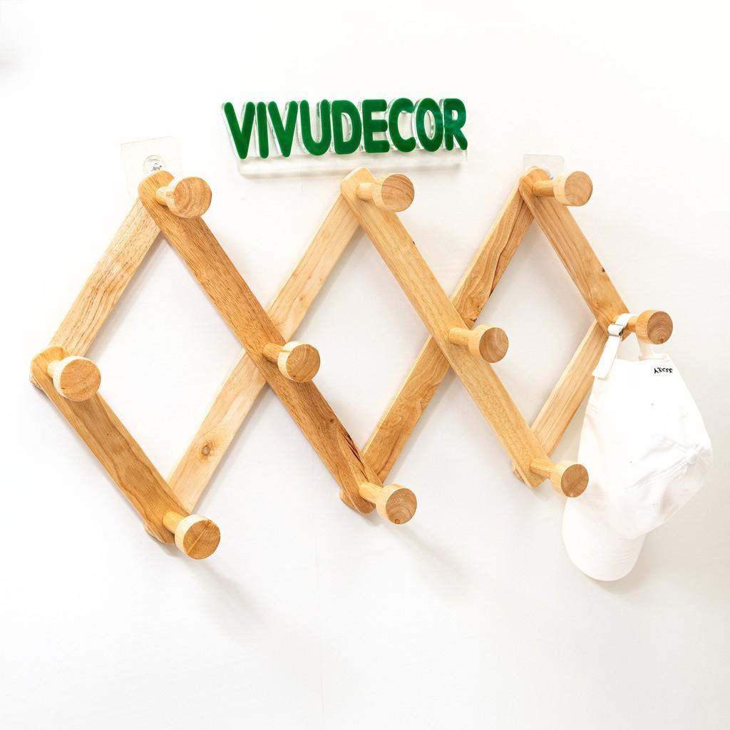 Móc Xếp Gỗ 10 nhánh Vivudecor - Móc Xếp Thông Minh Biến Hình Phù Hợp Với Mọi Không Gian, Treo Tường Không Cần Khoan