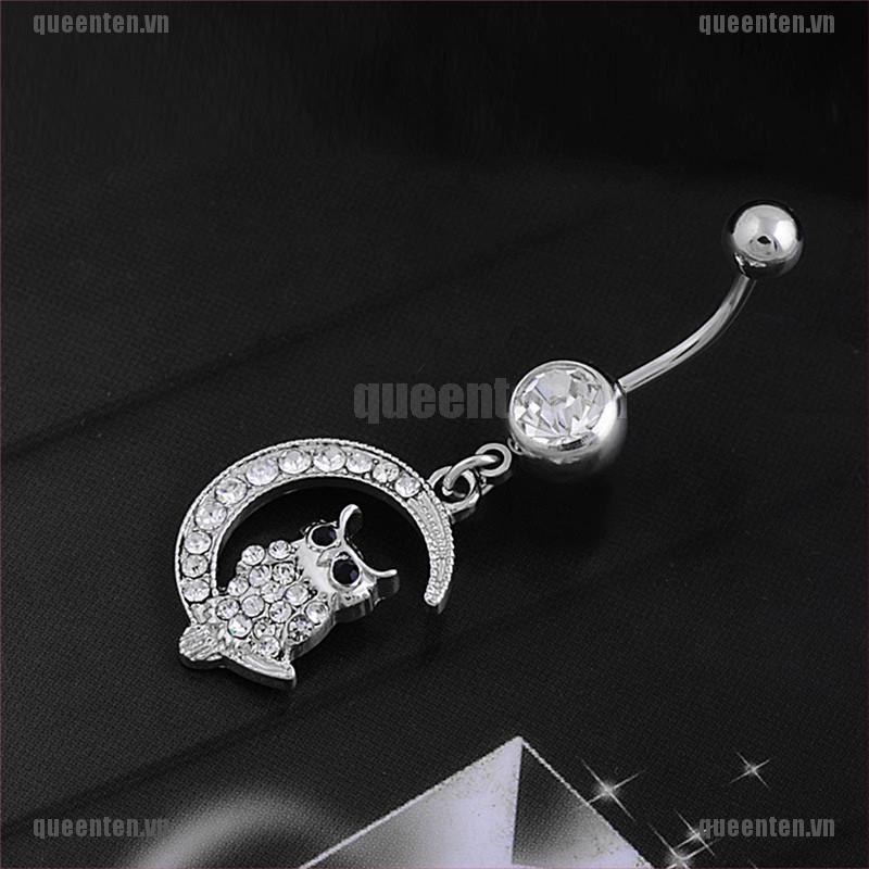 Elegant White Moon Owl Pendant Navel Piercing Women Belly Button Ring Piercing Jewelry QUVN