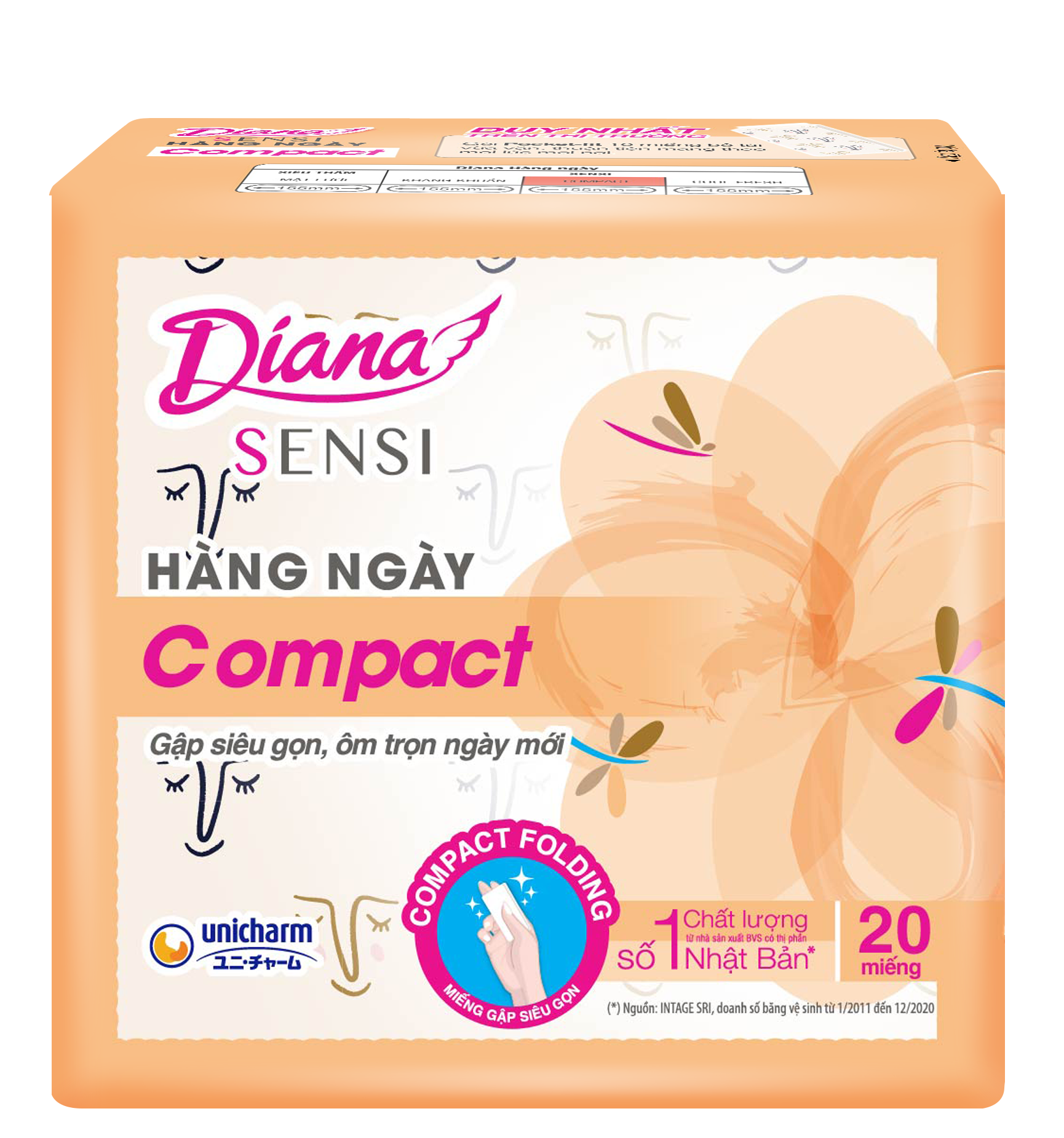 Combo 6 Băng Vệ Sinh Diana Hàng Ngày Compact Gói 20 Miếng