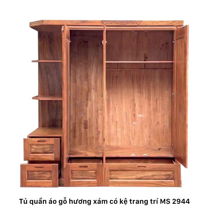 Tủ Quần Áo Gỗ Xoan Đào 3 Cánh Có Kệ Góc