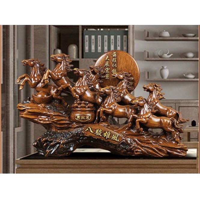 Tượng ngựa Bát Mã Hùng Phong, Mã Đáo Thành Công trang trí decor phòng khách size 34 cm