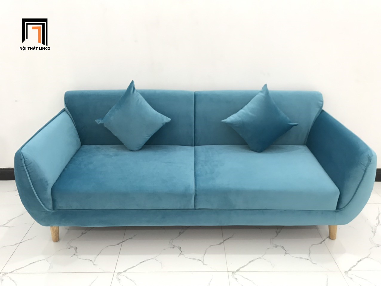 Ghế sofa băng văng dài CV xanh dương vải nhung nhiều kích cỡ