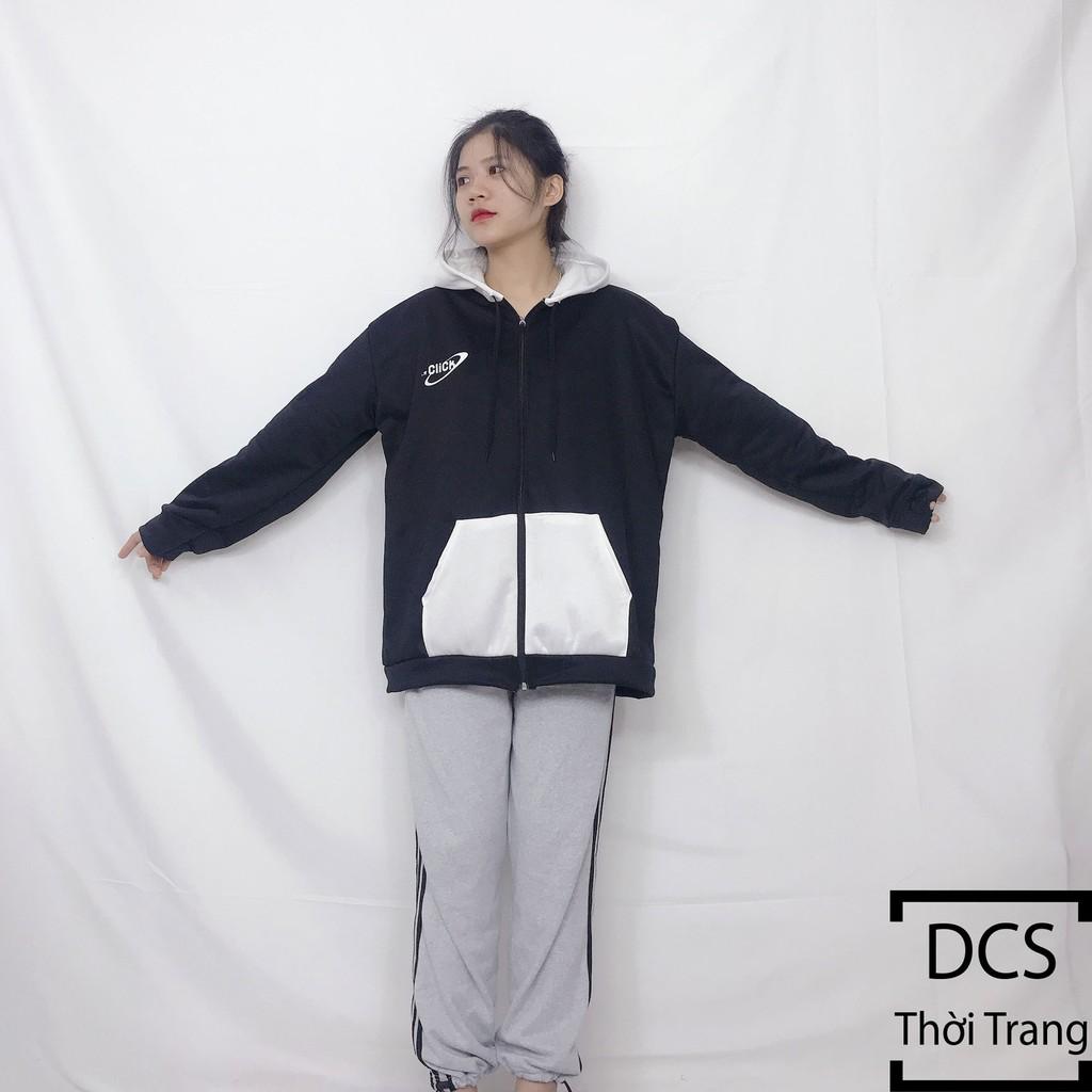 Áo Nỉ CLICK Đen Phối Tay trắng