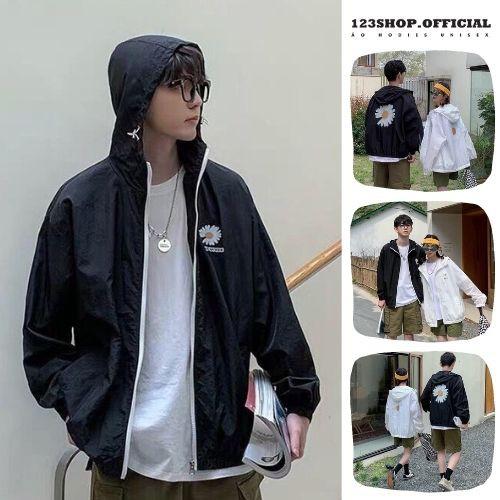 Áo khoác dù in hình Hoa Cúc 123SHOP dành cho cặp đôi cho nam cho nữ có mũ, jacket form rộng có 2 màu unisex ulzzang