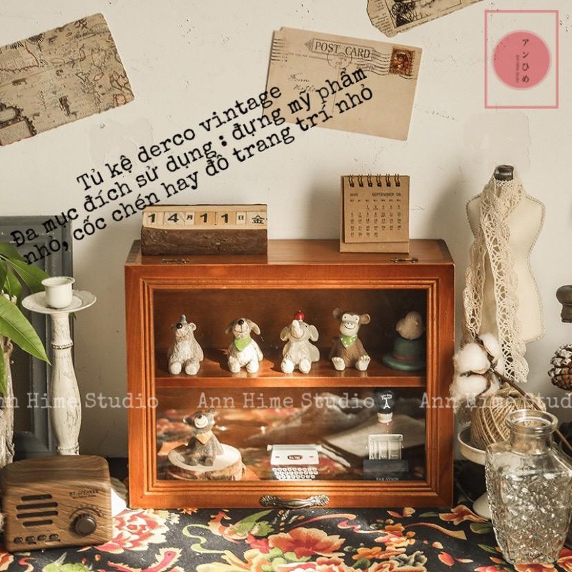 Tủ Gỗ Mini Để Bàn Retro Đựng Mỹ Phẩm Đồ Decor Kiểu Cánh Ngược