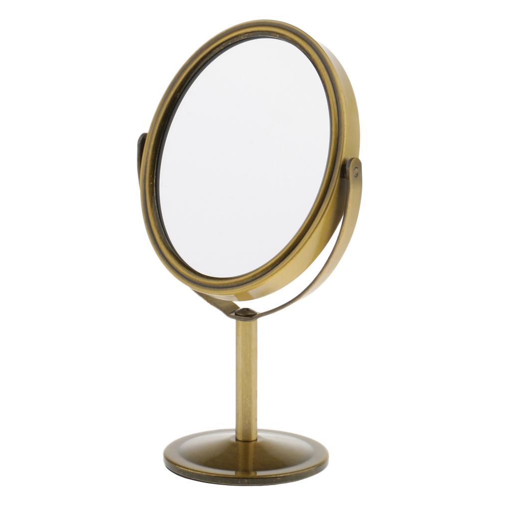 3in Mini Dual Side Normal Magnifying Oval Stand Makeup Table Mirror Bronze