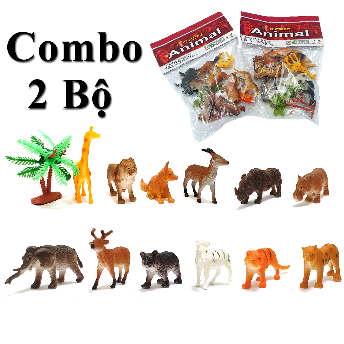 Combo 2 bộ đồ chơi mô hình động vật Safari (5-7 cm) 13 chi tiết sống động Animal World cho bé