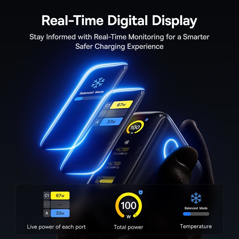 Bộ sạc nhanh Baseus PicoGo AE21 Digital Display Fast Charger 2C+U 100W US Cosmic  Kèm cáp Type-C to Type-C 100W 20V/5A 1.5m - Hàng Chính Hãng