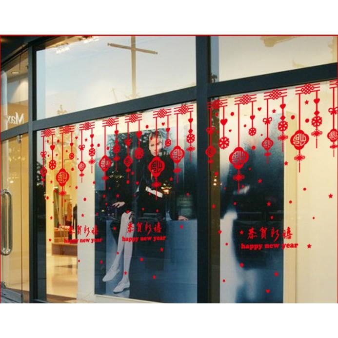 Decal trang trí Tết - Rèm dây trang trí chữ đỏ HPNY