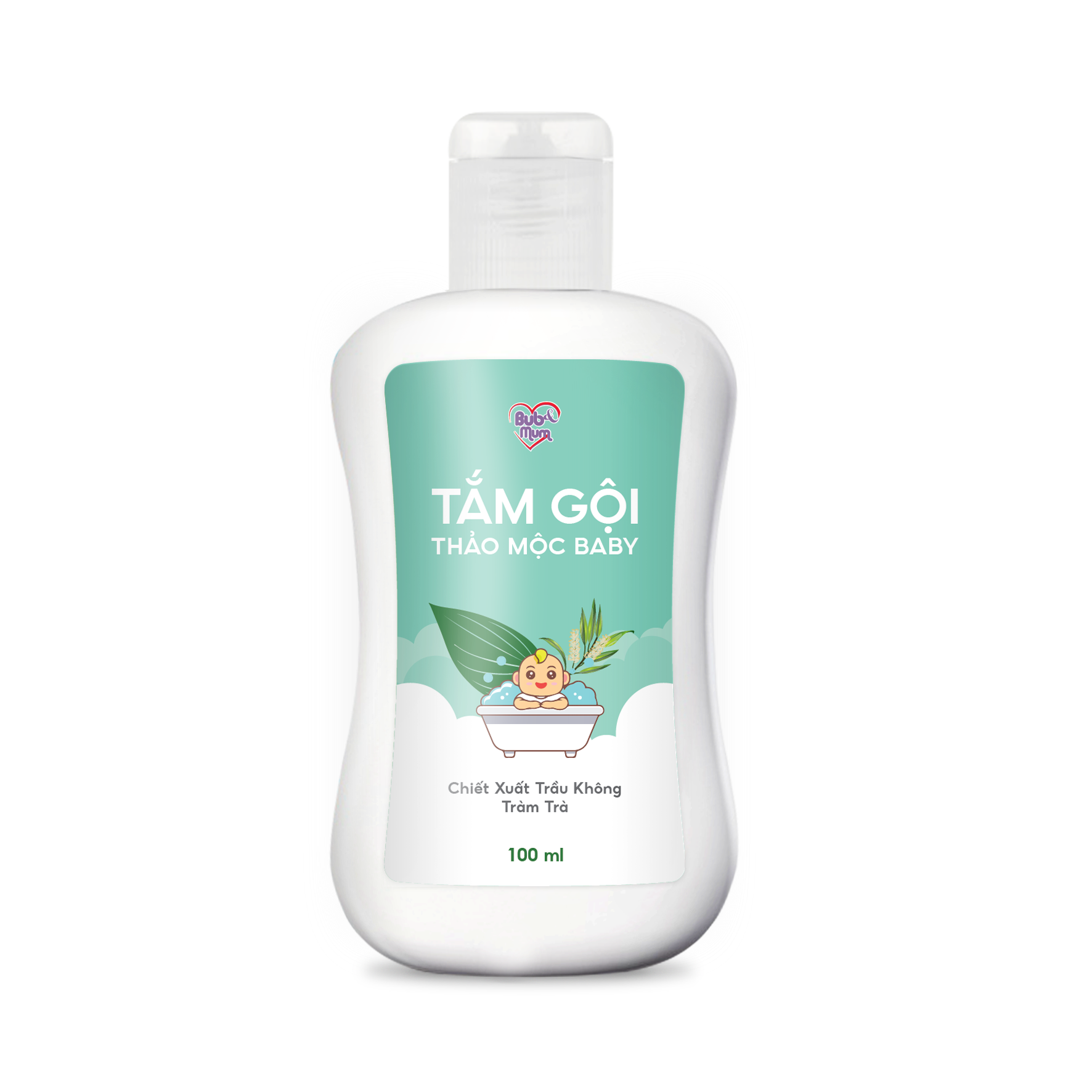 Tắm gội Thảo mộc Baby chiết xuất Trầu Không và Tràm Trà 100ml BuB&MuM công dụng diệt khuẩn, làm sạch, ngăn ngừa rôm sảy, mụn nhọt và giữ da luôn mềm mại, thơm mát hàng công ty chính hãng, xuất xứ Việt Nam