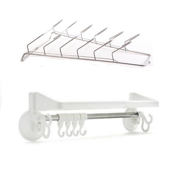 Combo Giá treo vung nồi inox 6 tầng nhà bếp và Bộ kệ kèm móc treo đồ phòng tắm
