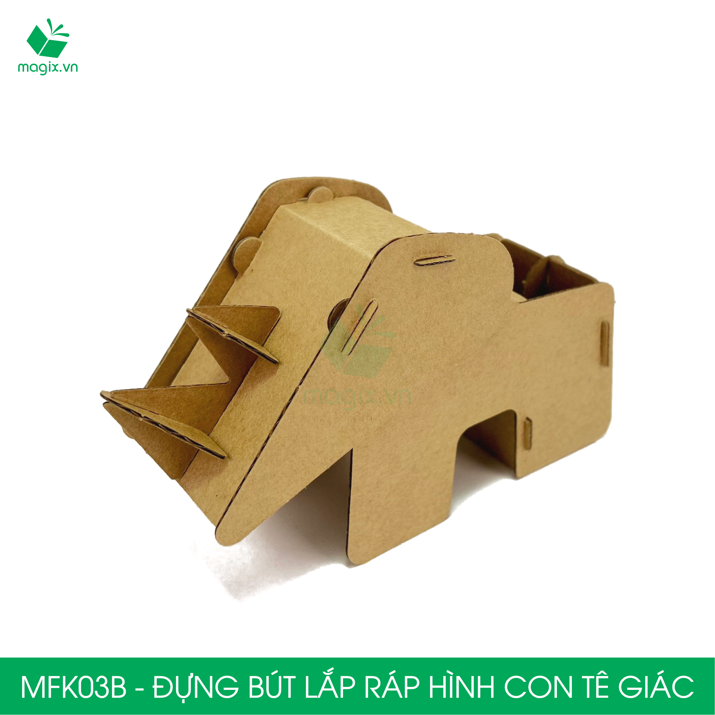 MFK03B - Đựng bút lắp ráp hình con tê giác, đồ đựng bút hình thú bằng giấy carton siêu cứng