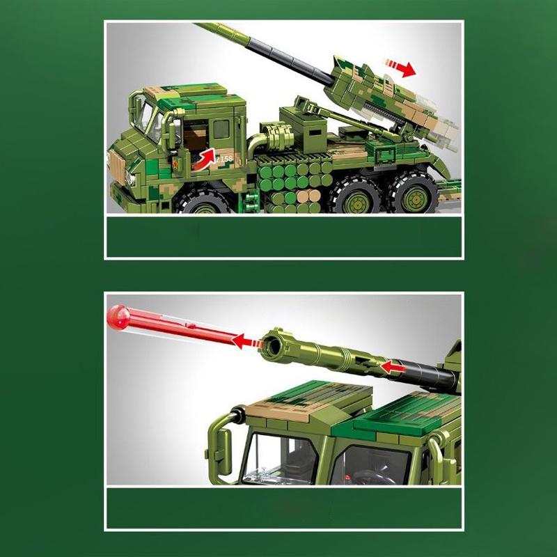 Đồ chơi Lắp ráp Xe Rocket Tự hành 155MM, Sembo Block 203121 Mounted Howitzer, Xếp hình thông minh, Mô hình quân sự