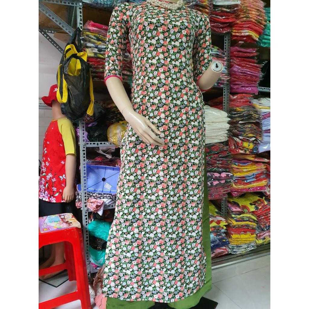 GIÁ XƯỞNG- ÁO DÀI TRUYỀN THỐNG LỤA HOA NHÍ XANH