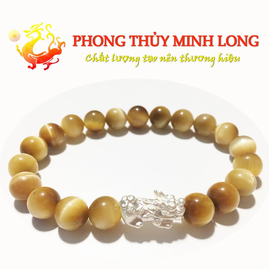 Vòng tay đá Mắt Hổ Vàng Tâm chất lượng 5A mix Tỳ Hưu Bạc hợp mệnh Thổ và mệnh Kim