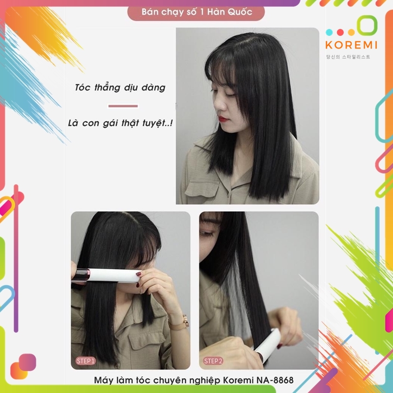[Chính Hãng] Máy ép duỗi tóc, là tóc, uốn xoăn tóc Hàn Quốc Koremi NA-8868 cao cấp [2 in 1] Trắng Đen