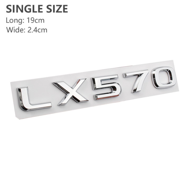 Decal tem chữ LX570 dán đuôi xe dành cho xe ô tô, xe hơi Kích thước của chữ là 19×2.4 cm