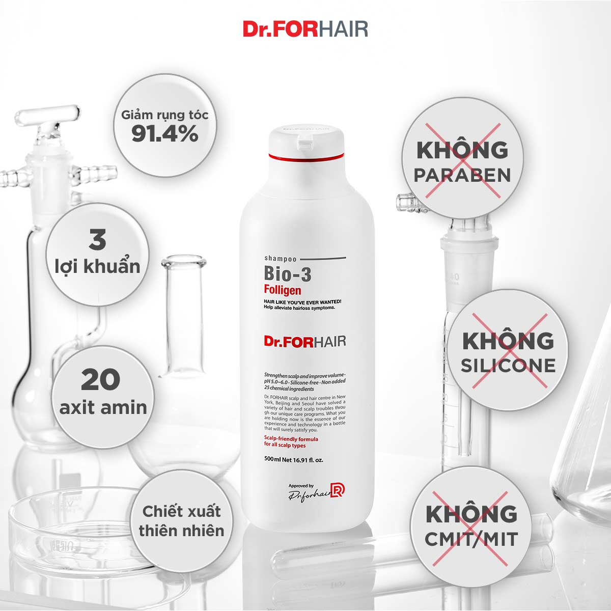 Dầu gội đầu ngăn rụng tóc chuyên sâu Dr.FORHAIR Folligen BIO-3 Shampoo