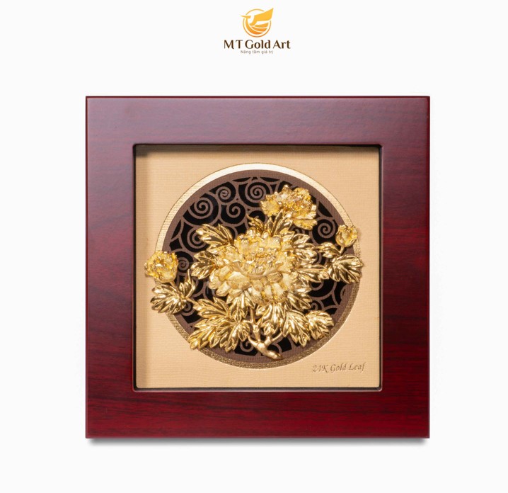 Tranh hoa mẫu đơn dát vàng (20x20cm) MT Gold Art- Hàng chính hãng, trang trí nhà cửa, phòng làm việc, quà tặng sếp, đối tác, khách hàng, tân gia, khai trương 