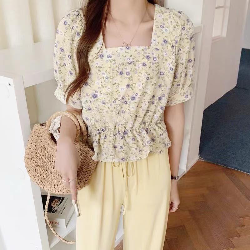 Áo peplum hoa ổ vuông