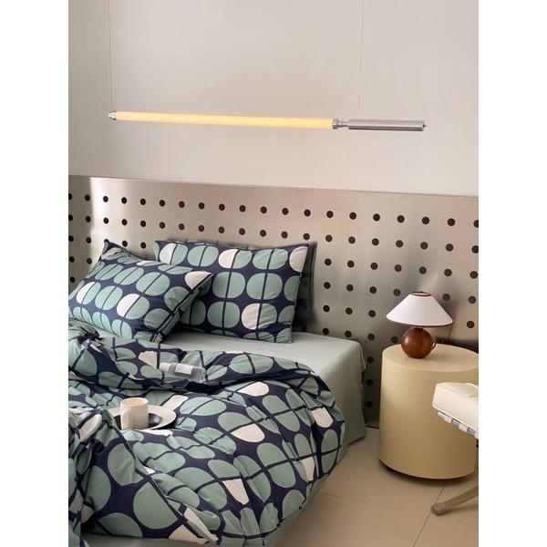 Bộ Chăn Ga Gối Cotton Living 100%cotton Hàng Nhập Khẩu Cao Cấp 4 Món Hoạ tiết Kẻ Sang Trọng