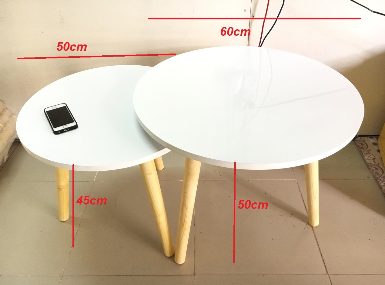 Cặp bàn tròn gỗ sofa phòng khách 60-50, bàn trà, bàn cafe, coffee, cà phê, bàn salon, sopha