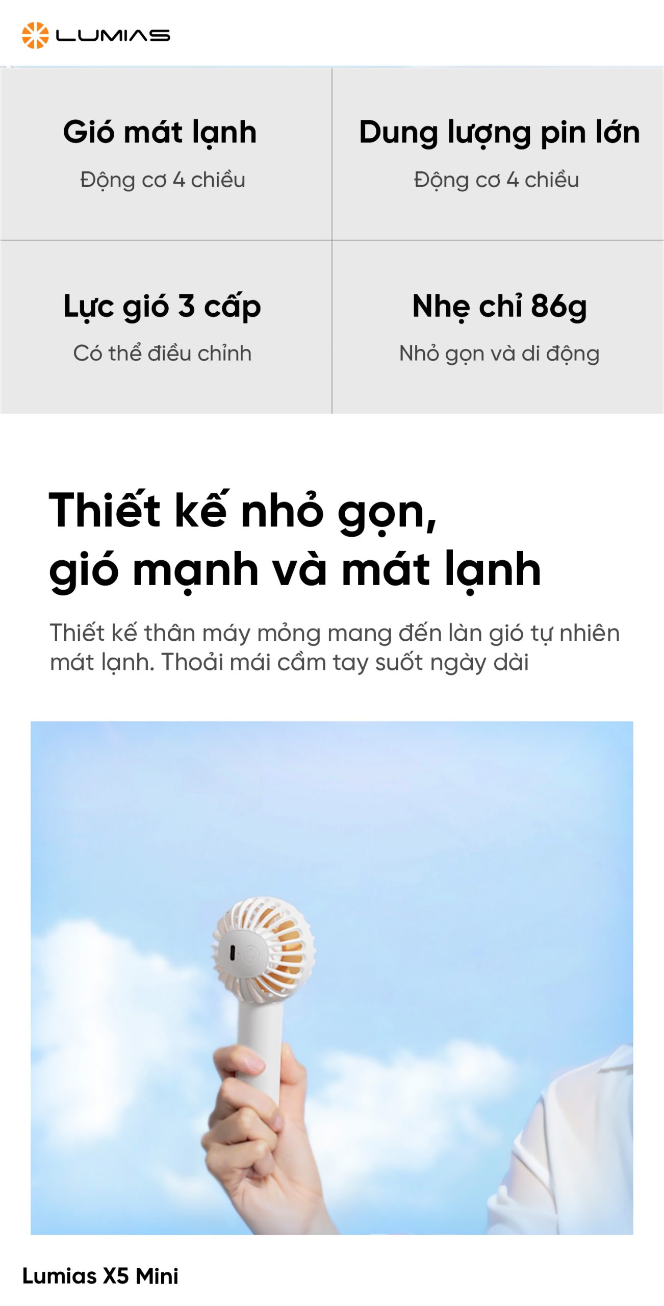 Quạt cầm tay Lumias X5 mini Hàng chính hãng