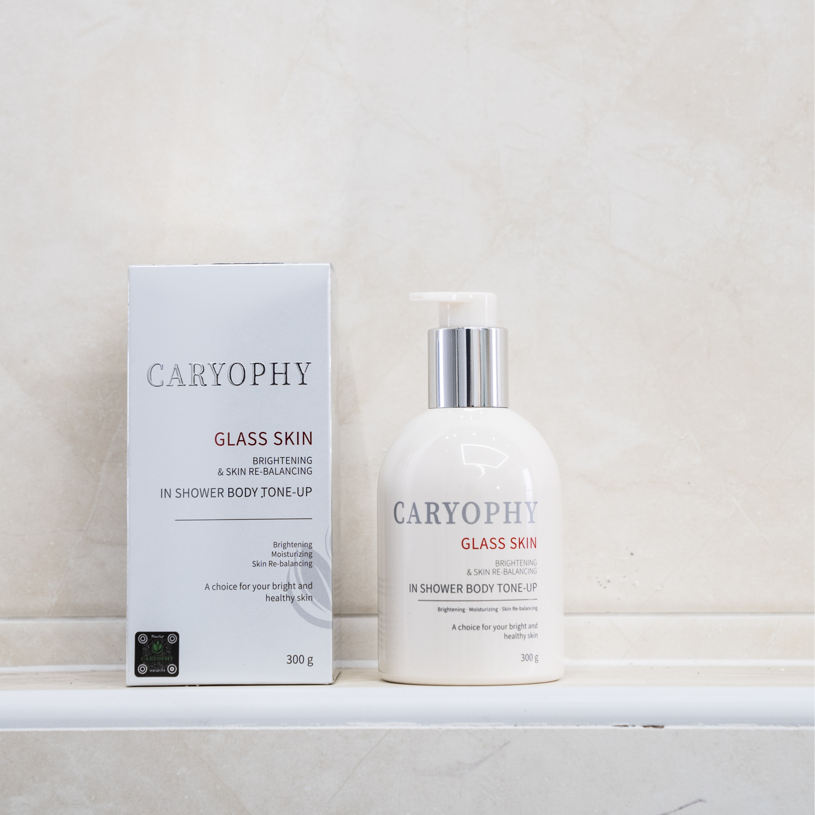 Kem Dưỡng Trắng Da Caryophy Glass Skin In Shower Body Tone Up | 300g - dùng làm tắm trắng, dưỡng trắng, che mờ khuyết điểm