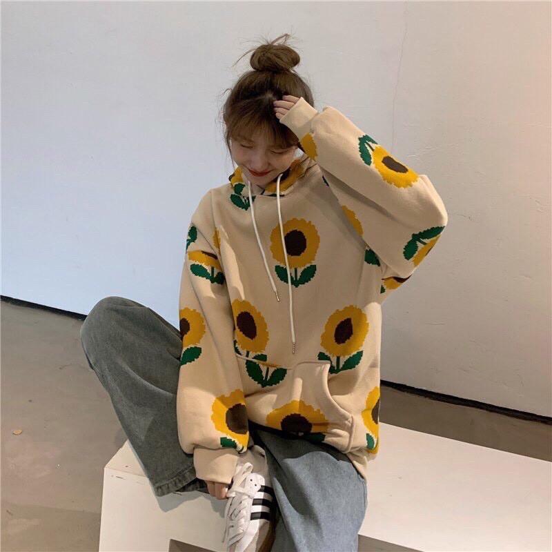 Áo Khoác Hooide Nỉ Bông in Hoa Hướng Dương OF DAY Form Rộng Unisex Nam Nữ Ulzzang, Áo Hoodie Unisex, Áo nỉ có mũ form rộng nam nữ vải Nỉ Bông