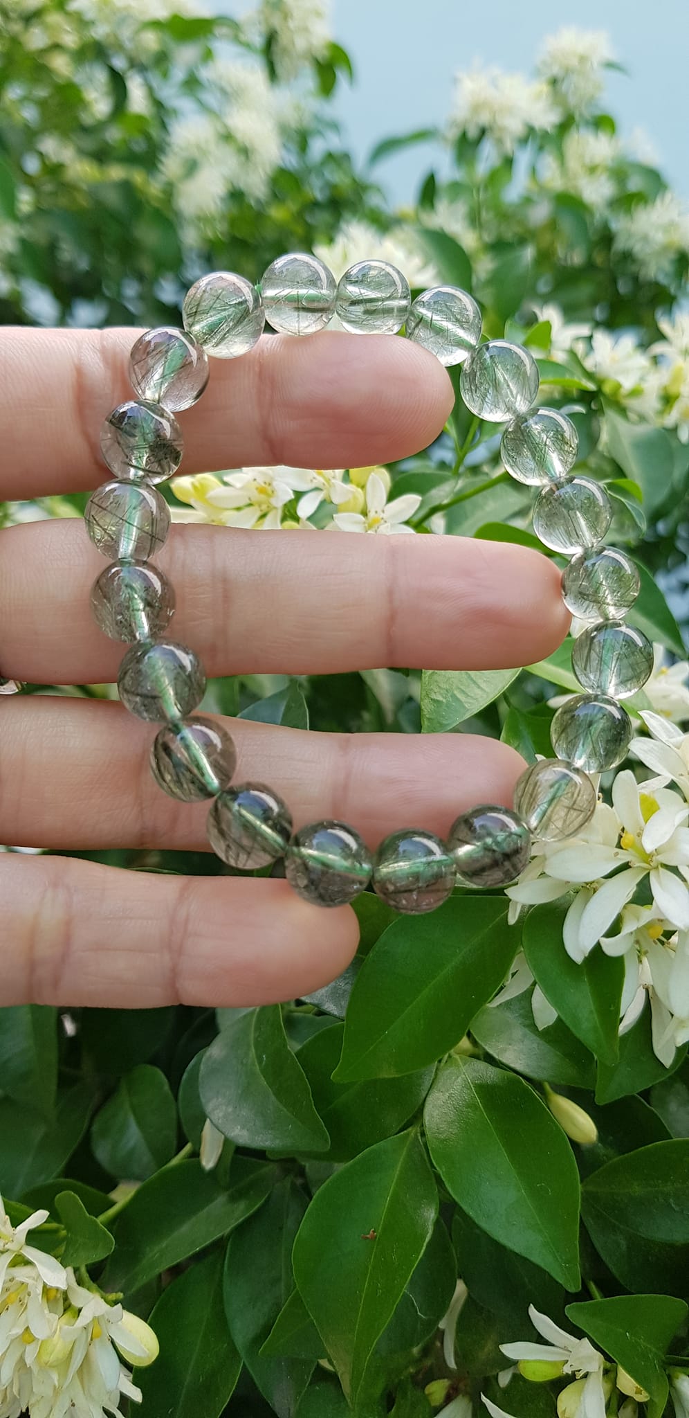 Vòng tay nữ đá thạch anh tóc xanh tự nhiên 9mm trong bóng nhuyễn mượt đẹp  Size vòng 9mm Nữ mệnh Thủy Mộc hỏa đeo ạ