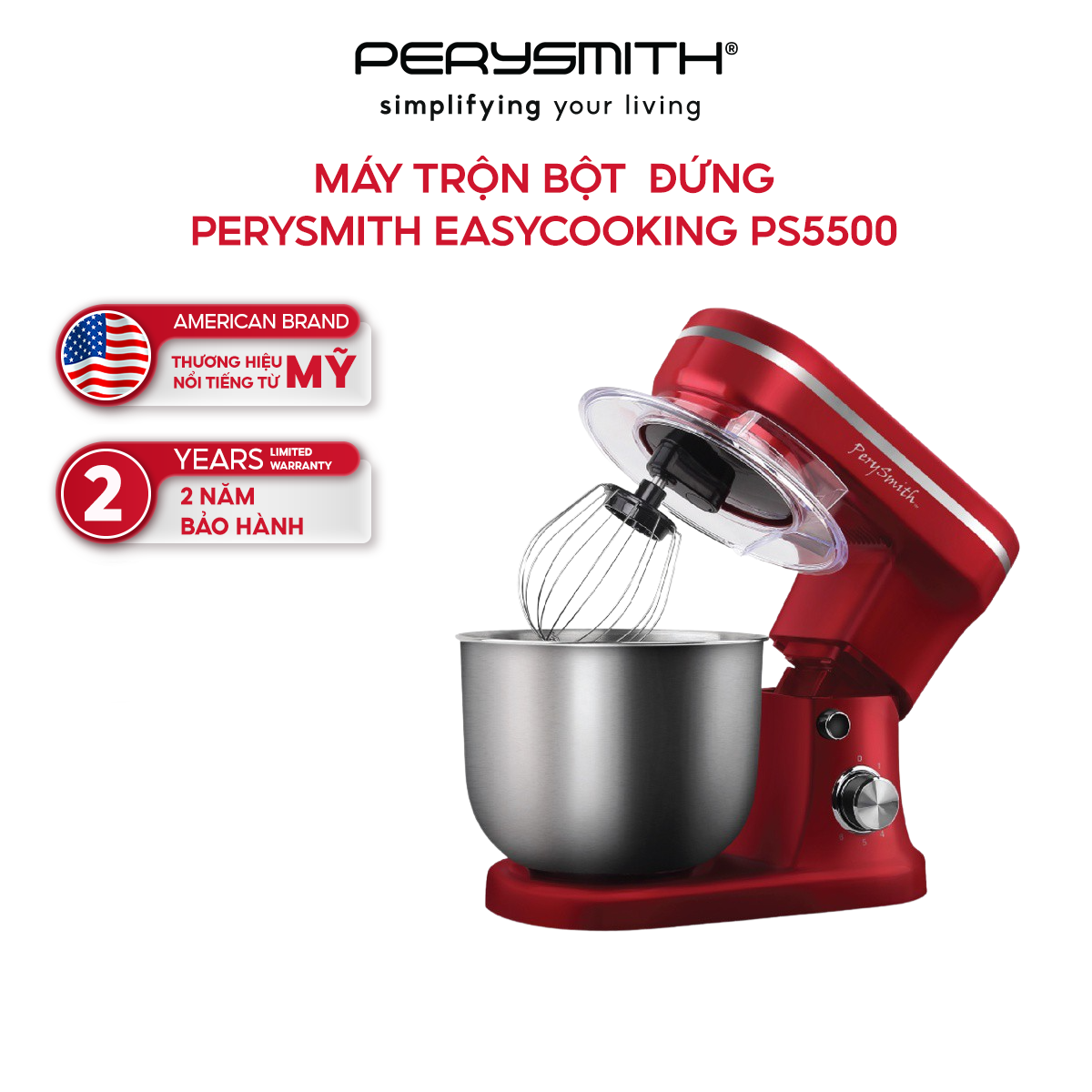 Máy nhồi trộn bột 5,5 lít 6 chế độ Perysmith PS5500 - Hàng chính hãng