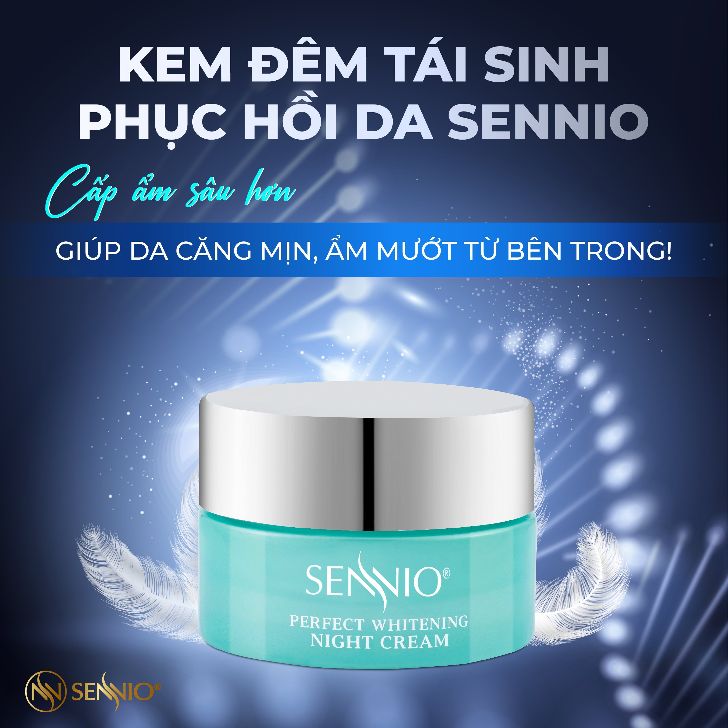 Kem dưỡng ẩm Sennio Perfect Whitening Night Cream  dưỡng trắng da mặt ban đêm tái tạo và phục hồi da 30g SNO 830