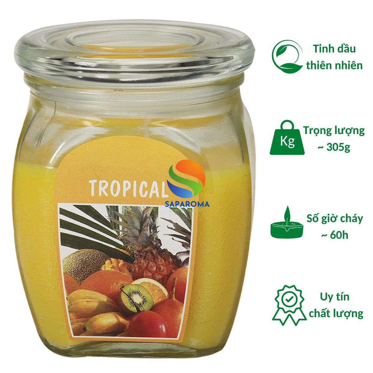 Hũ nến thơm tinh dầu Bolsius Tropical 305g QT024369 - trái cây nhiệt đới, nến trang trí, thơm phòng, thư giãn, Hỗ trợ khử mùi