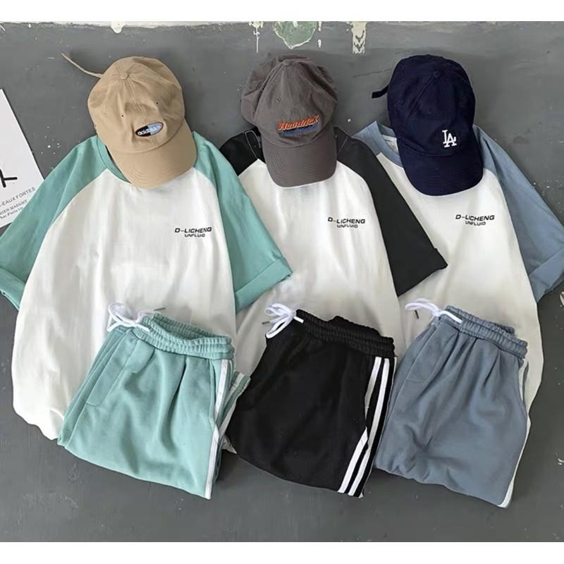 Bộ Đùi cotton tay lỡ Unisex . Bộ Phối zalang Quần 3 sọc đùi