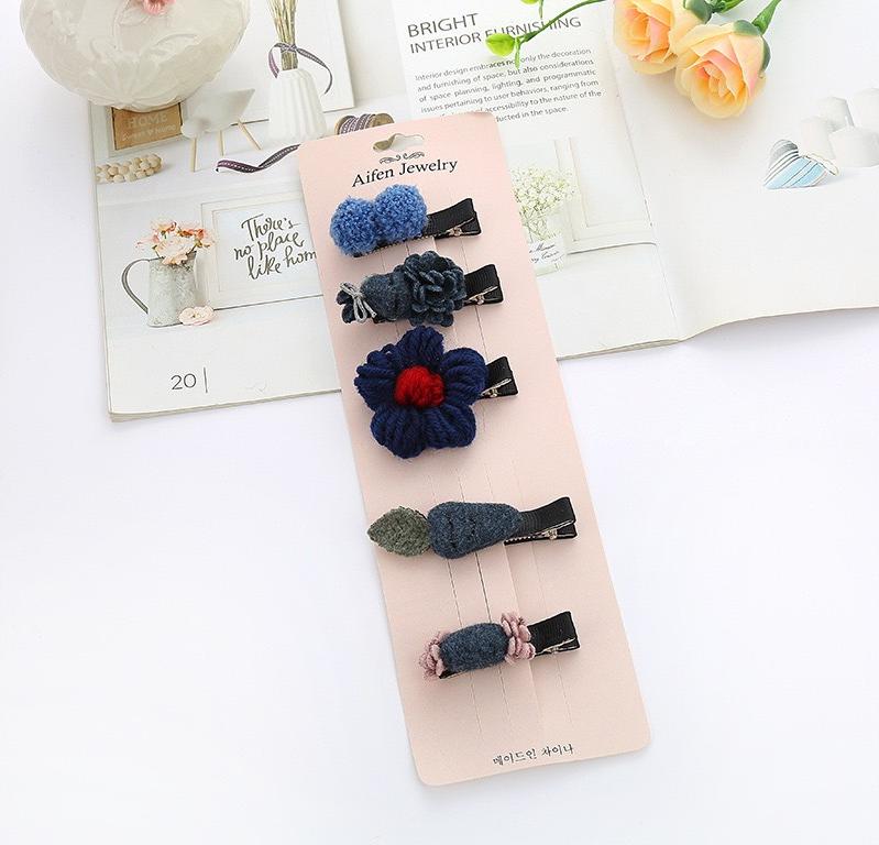 Set 5 Kẹp Tóc Mái Cao Cấp Bằng Len Cho Bé Gái