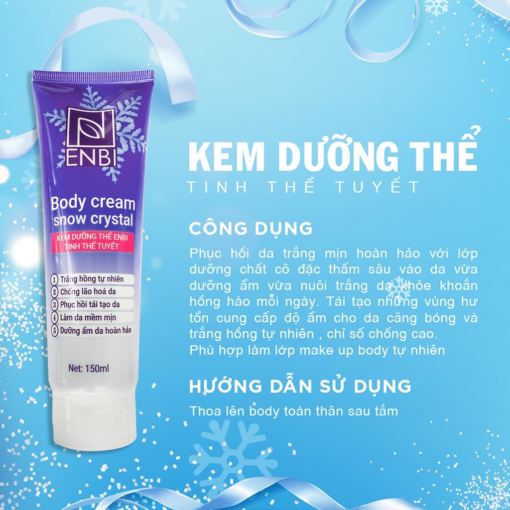 Body Cream kem dưỡng thể enbi tinh thể tuyết trắng da toàn thân Nari bật tone ngay sau 7 ngày sử dụng không bết dính không bờ vân kem cung cấp độ ẩm dưỡng da căng bóng mịn màng khỏe từ sâu bên trong tuýp 120 ml